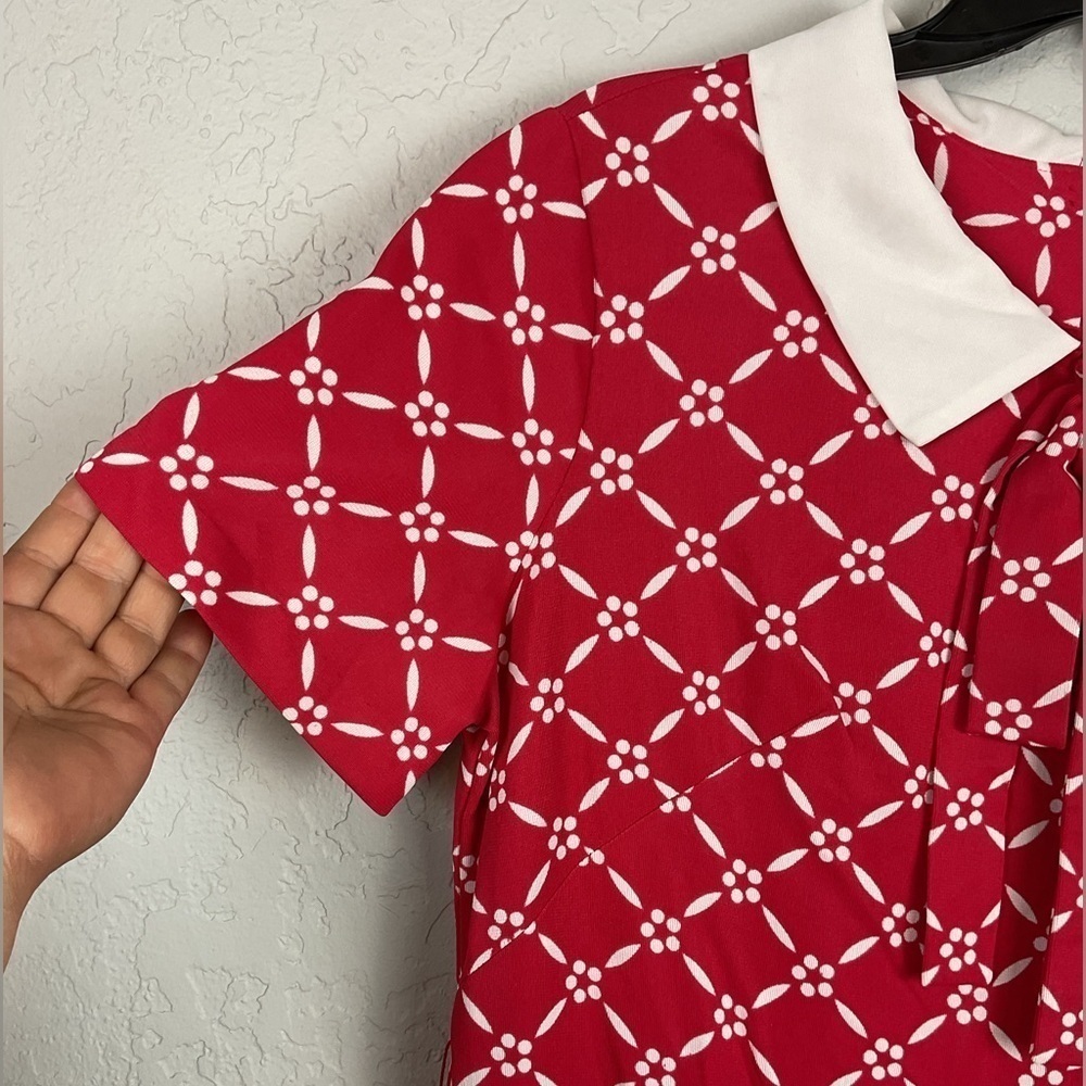 Vintage The Stroller Red White Patterned Short Sleeve Dress Retro Size 18 - Picture 5 of 9
